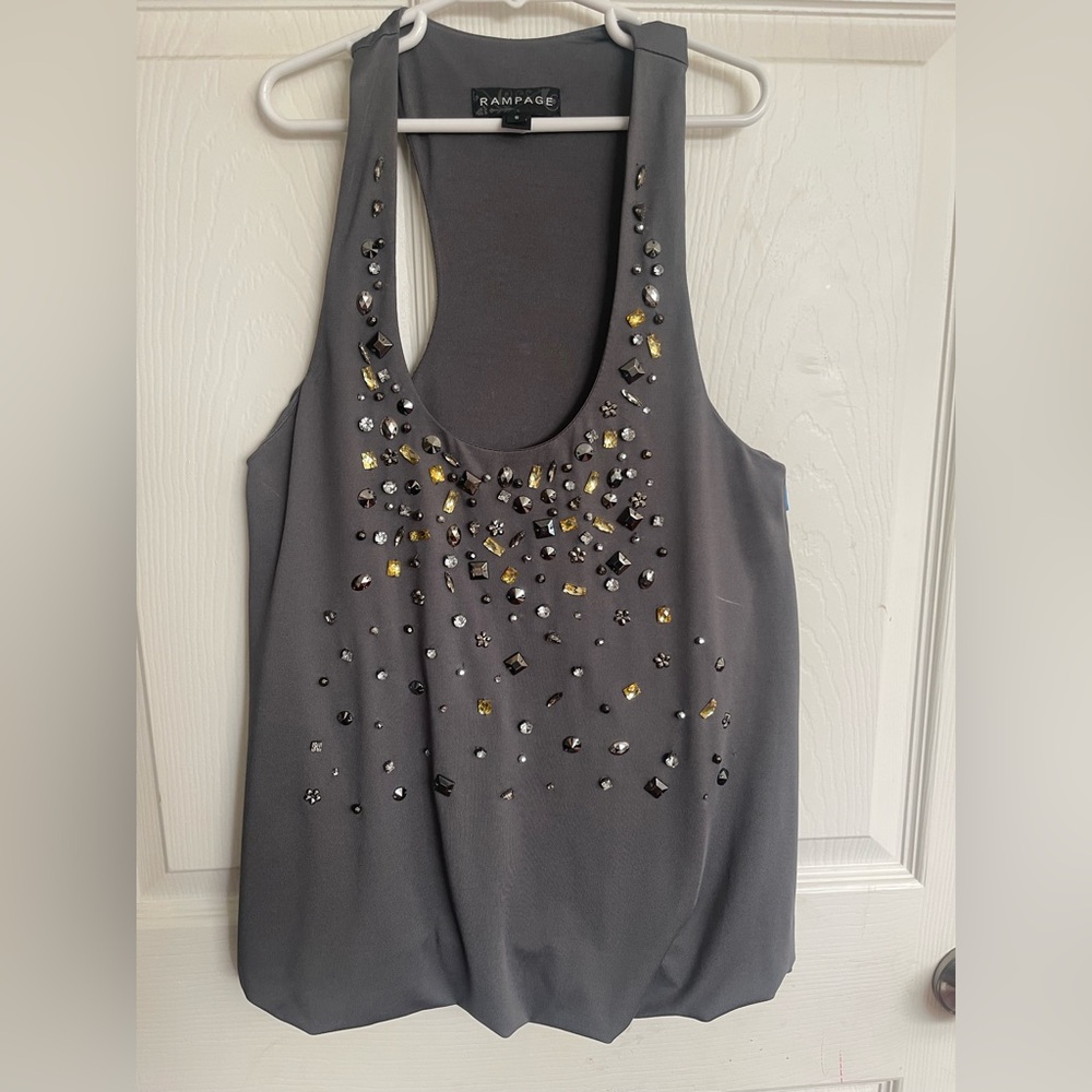 Rampage Gray Tank Top with Embellishments